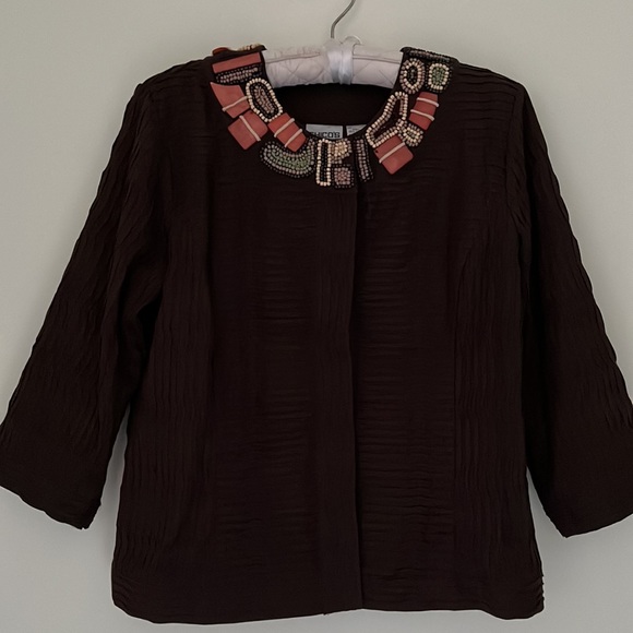 Chico’s Woman’s Jacket Size 1 Color Brown Decorated - Picture 5 of 6